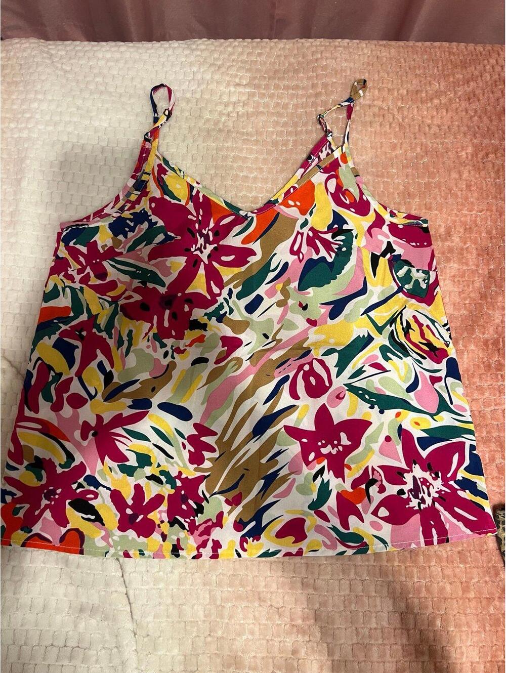 y2k Colorful flower print top blouse shoulders straps